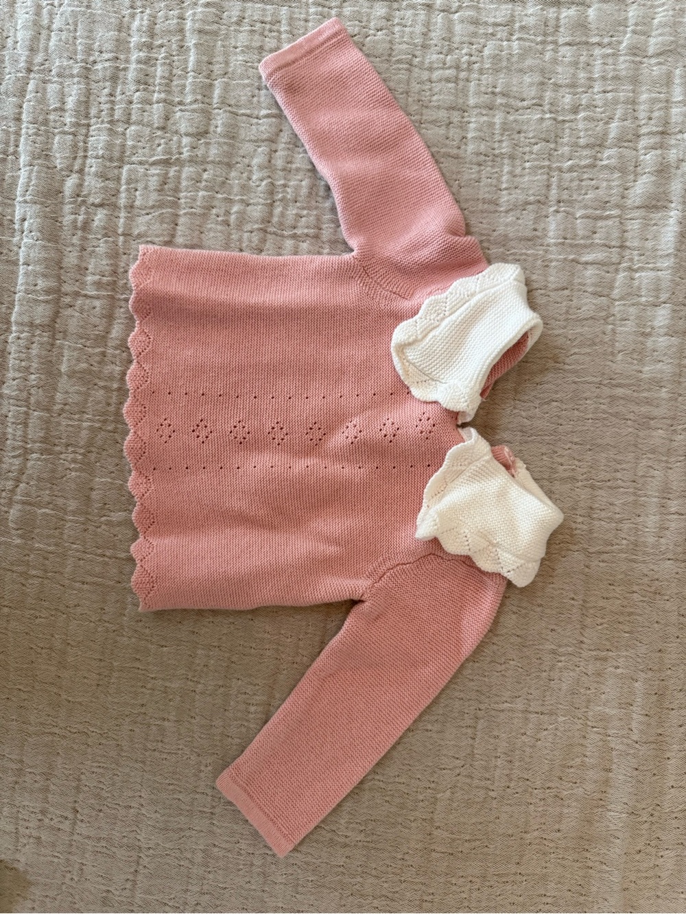 Janie and Jack Pink Knit Sweater with Cream Ruffle Collar